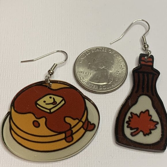 Pancake Earring, Funny Food Earring, Syrup Earring, Cooking Earring, Pancake - Picture 3 of 4